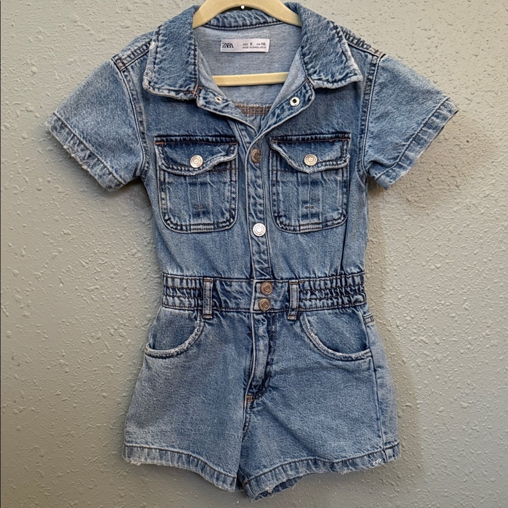 Zara Blue Denim Short Sleeve Jumpsuit